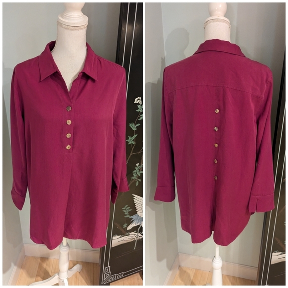 Soft Surroundings Hutton Popover Blouse Wmns Large PinkPurple Tencel Lyocell 136 - Picture 1 of 12